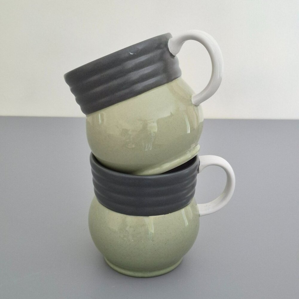 Pfaltzgraff Sphere Stoneware Mug Set of 2, Charcoal Gray & Green Modern Design - Picture 2 of 8